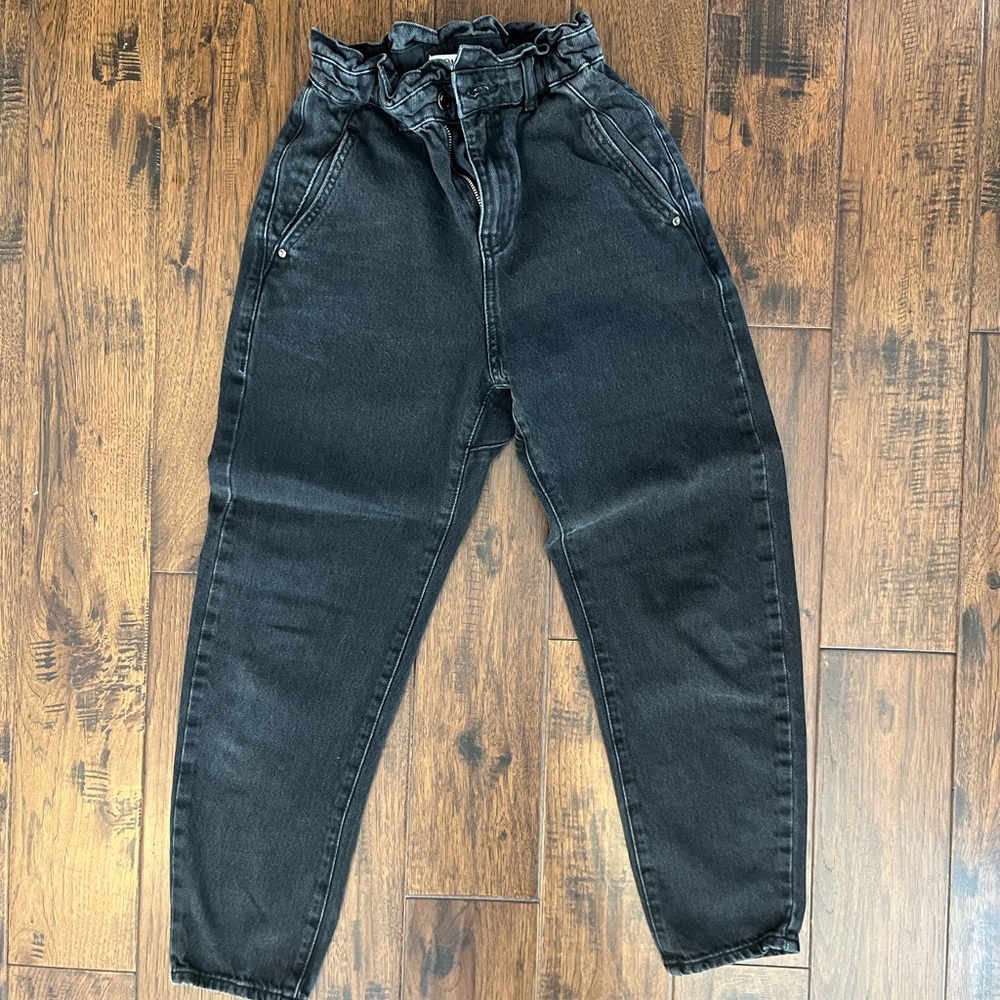 Zara Washed Black Paperbag Jeans